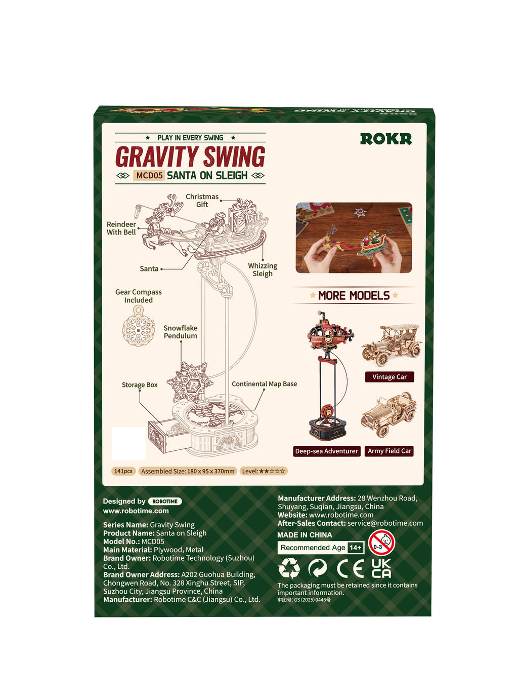 MCD05 ROKR Santa on Sleigh Xmas 3D Wooden Puzzle