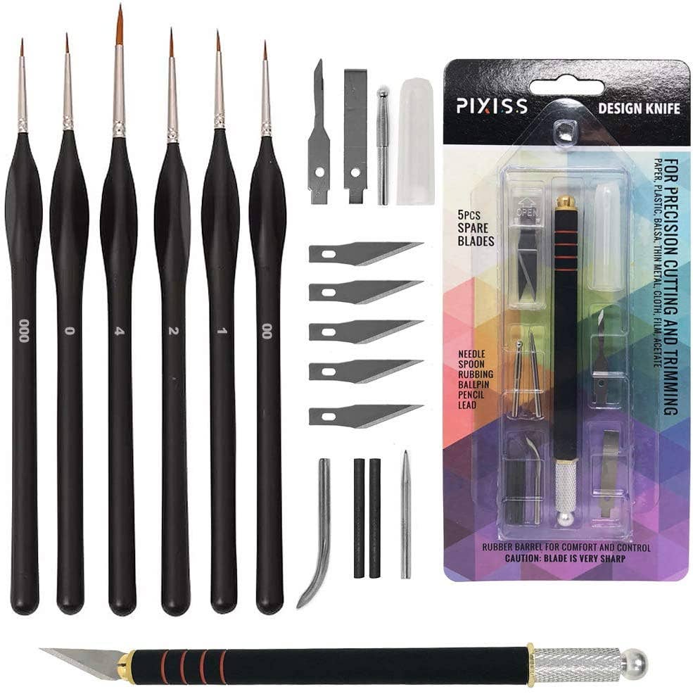 PIXISS Miniature Brushes with Precision Crafting Knife Bundl